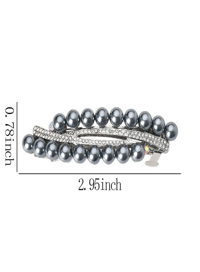 Kefley Gray Pearl Hair Clips Barrettes for Womens Hair Crystal Rhinestone Pearl Hair Barrettes Hairpins Clips for Hair Jewelry Pearl French Hair Accessories Ponytail Holder - Image 2